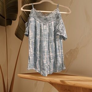 Blue Tie-Dye Off-Shoulder Top